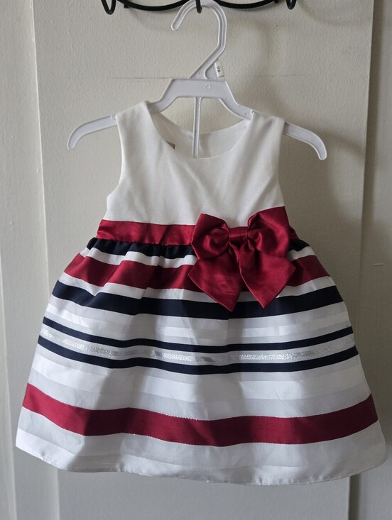 Purple Rose Other - Purple Rose Baby 12 M White Blue Red Striped Party Dress with Bow Tule